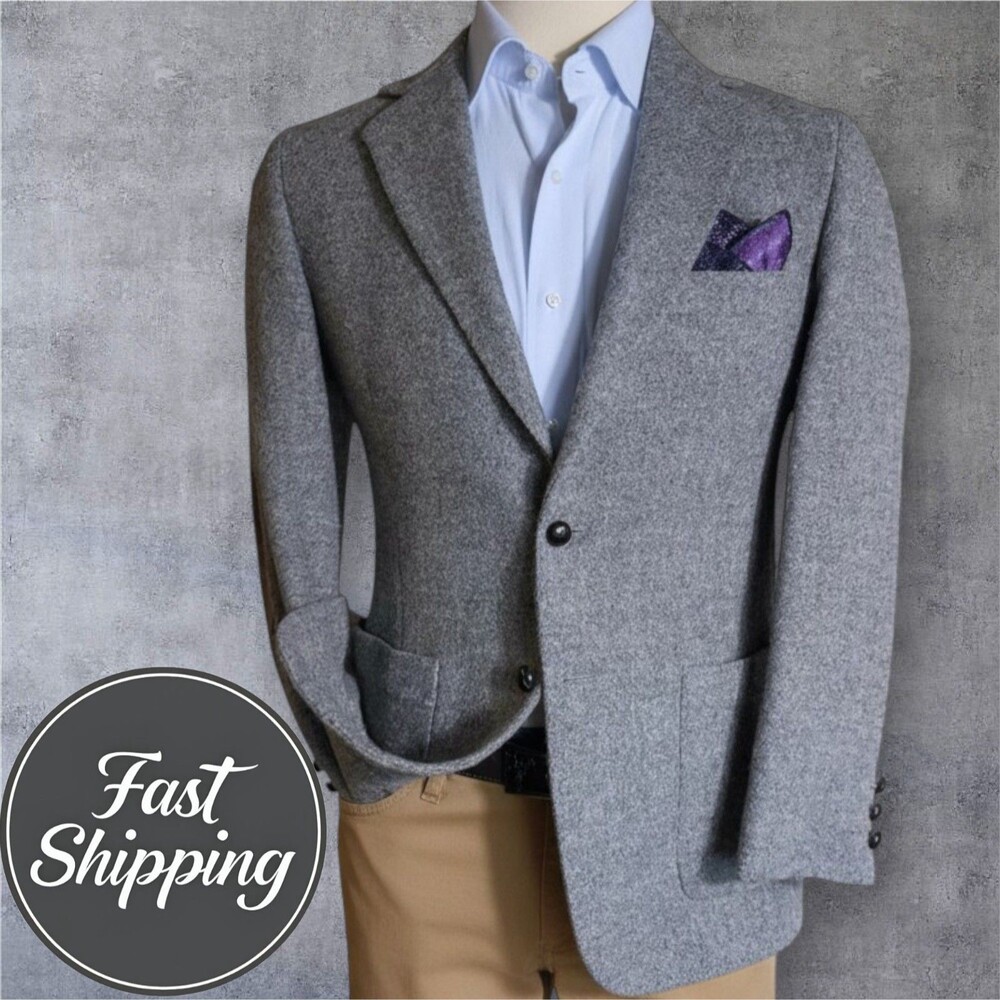 Vintage OAKBROOK Men’s Blazer 38R Gray Tweed Wool Sport Coat Two‑Button Jacket
